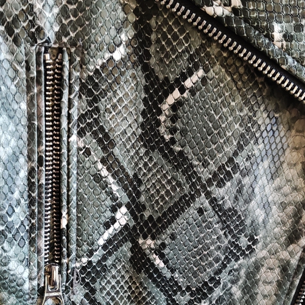 Bershka Snakeskin Leather Jacket - Black and White - Picture 2 of 8